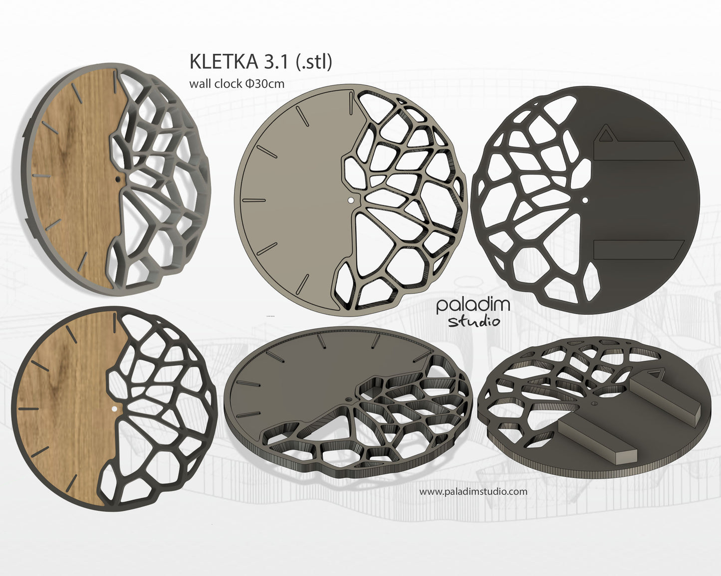 "KLETKA 3.1" STL Wall Clock DIGITAL DESIGN for 3D Printing