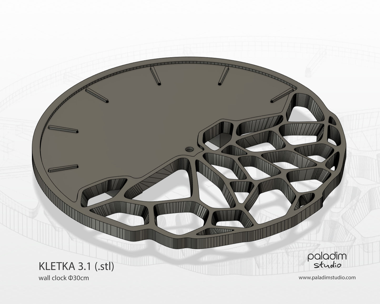 "KLETKA 3.1" STL Wall Clock DIGITAL DESIGN for 3D Printing