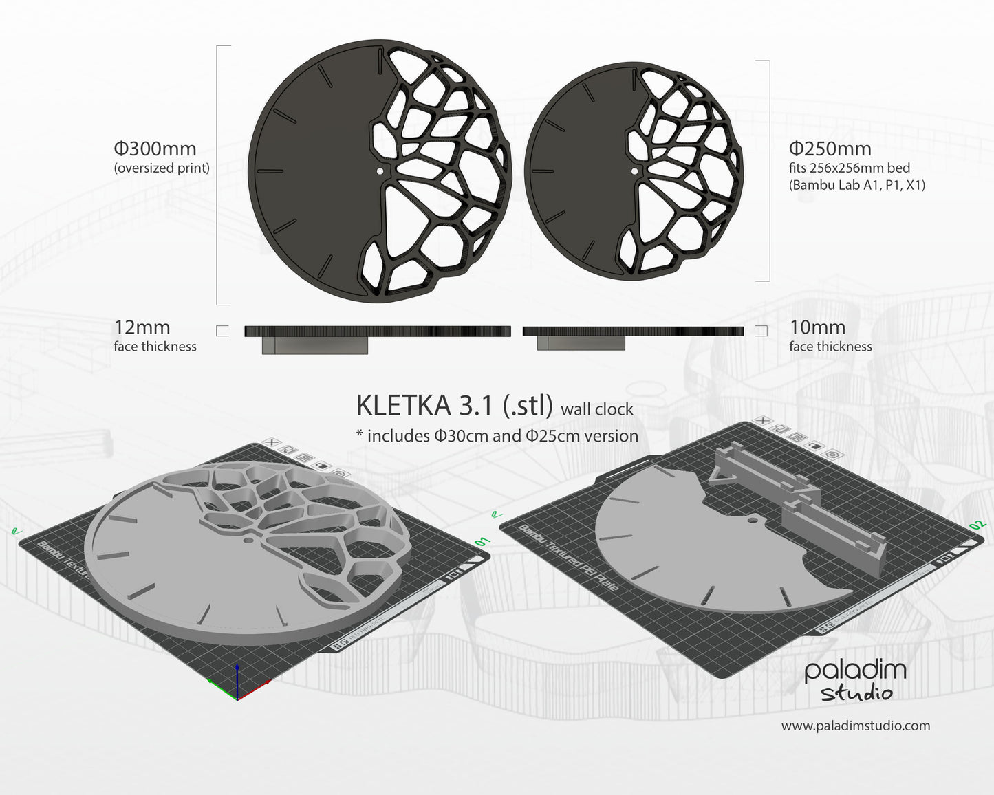 "KLETKA 3.1" STL Wall Clock DIGITAL DESIGN for 3D Printing
