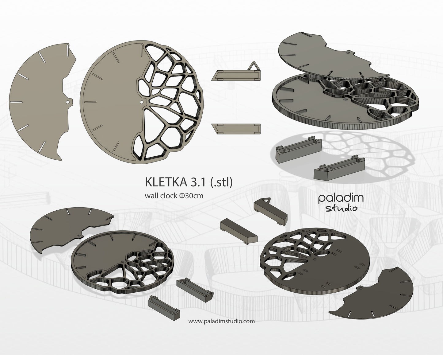 "KLETKA 3.1" STL Wall Clock DIGITAL DESIGN for 3D Printing