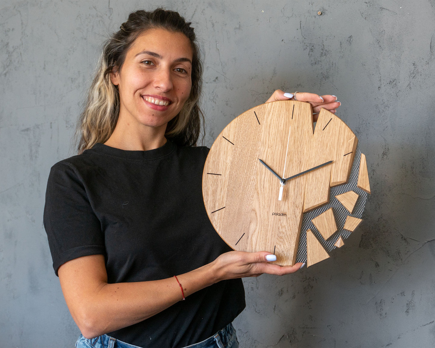 VREME shattered wall clock, oak