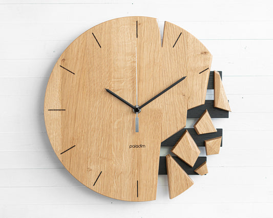 VREME shattered wall clock, oak