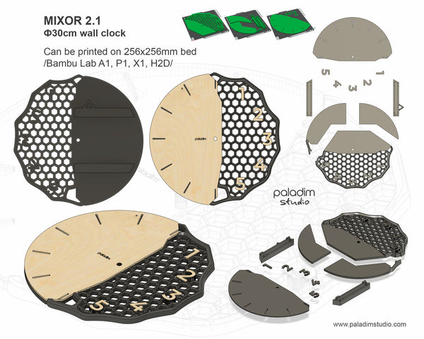 "MIXOR 2.1" STL Wall Clock Hybrid DIGITAL DESIGN for 3D Printing