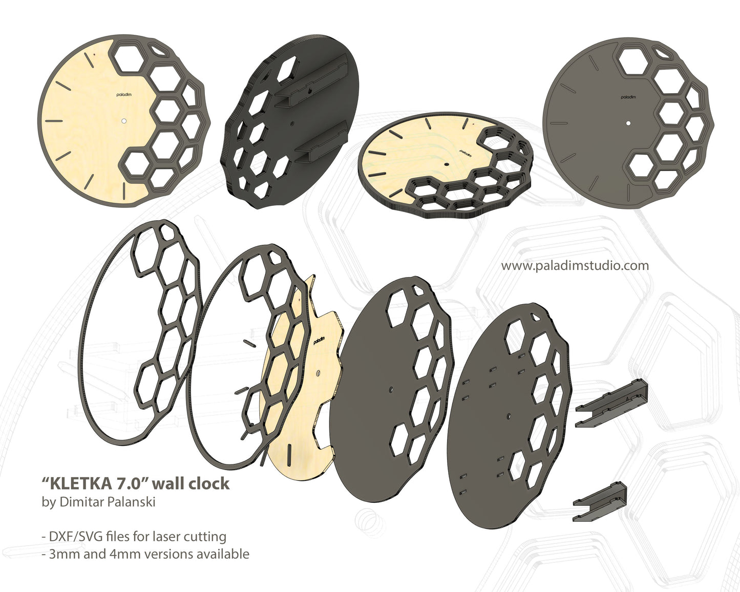 "KLETKA 4.0" Wall Clock DIGITAL DESIGN for Laser Cutting