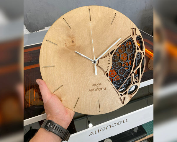 "Aliencell" Wall Clock DIGITAL DESIGN - Laser Cut on the Aliencell X1, 60W Diode Laser