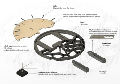 "KLETKA 3.1" STL Wall Clock Hybrid DIGITAL DESIGN for 3D Printing