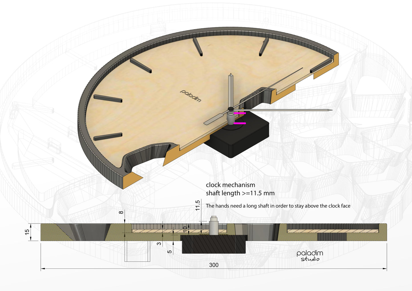 "KLETKA 3.1" STL Wall Clock Hybrid DIGITAL DESIGN for 3D Printing