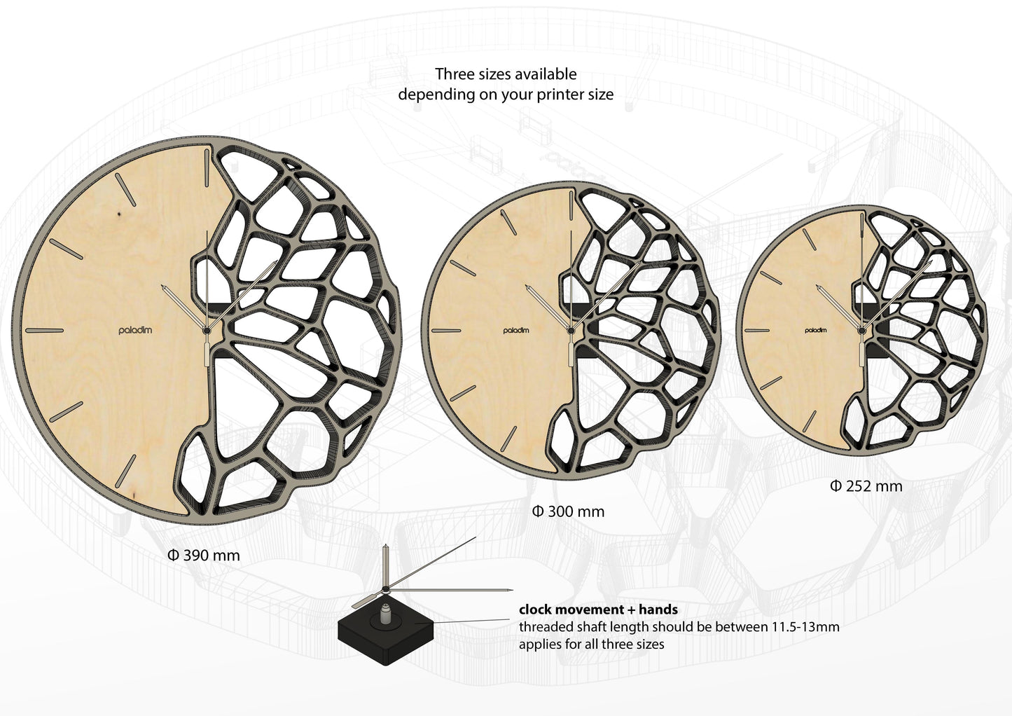 "KLETKA 3.1" STL Wall Clock Hybrid DIGITAL DESIGN for 3D Printing