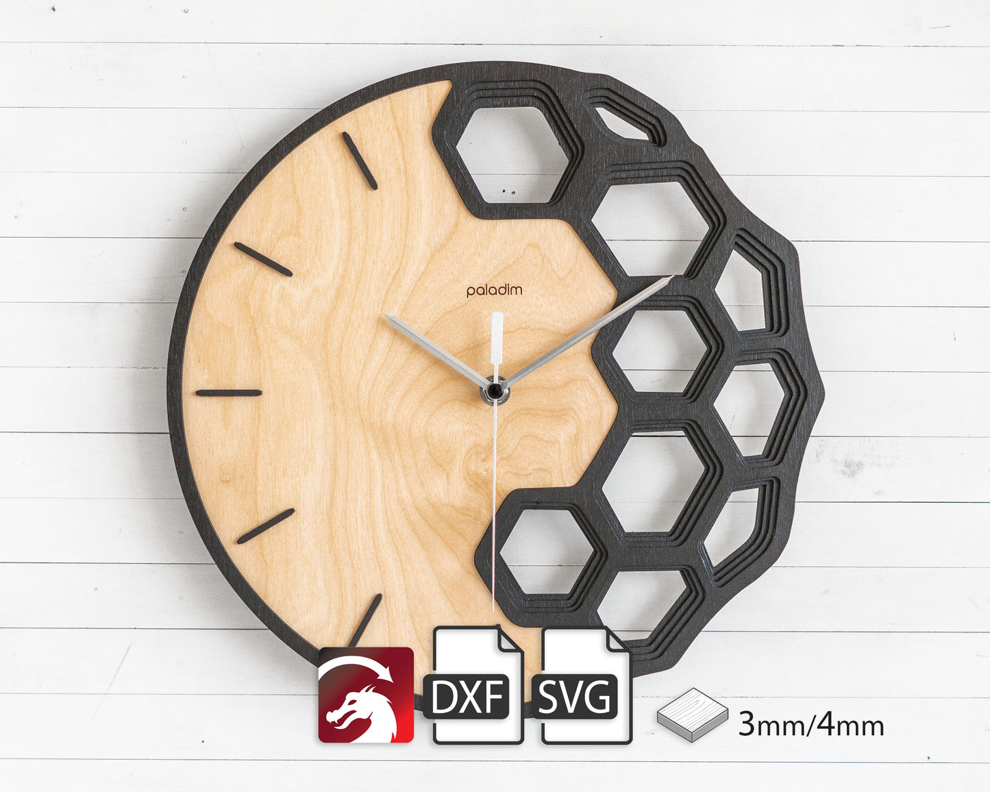 "KLETKA 4.0" Wall Clock DIGITAL DESIGN for Laser Cutting