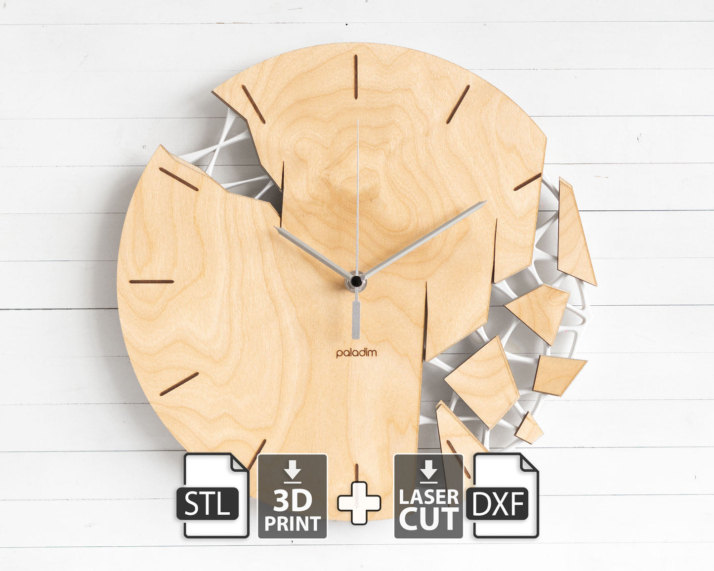 "VREME 6.1" STL Wall Clock HYBRID DIGITAL DESIGN (3D Print + Laser Cut)