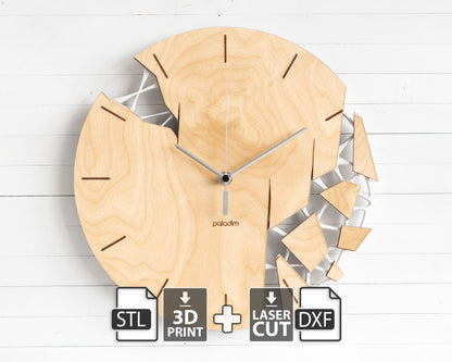 "VREME 6.1" STL Wall Clock HYBRID DIGITAL DESIGN (3D Print + Laser Cut)