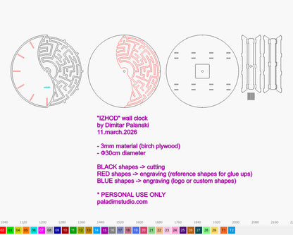 "IZHOD" Wall Clock DIGITAL DESIGN for Laser Cutting