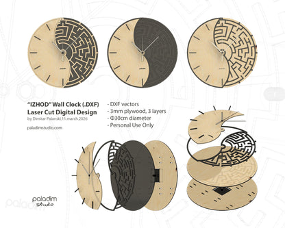 "IZHOD" Wall Clock DIGITAL DESIGN for Laser Cutting