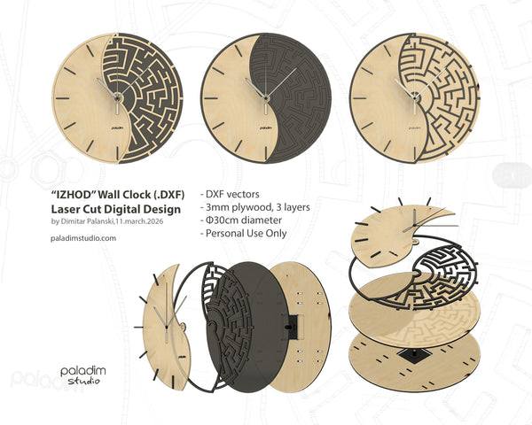 "IZHOD" Wall Clock DIGITAL DESIGN for Laser Cutting