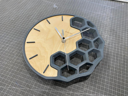 "KLETKA 4.1" STL Wall Clock Hybrid DIGITAL DESIGN for 3D Printing and Laser Cutting