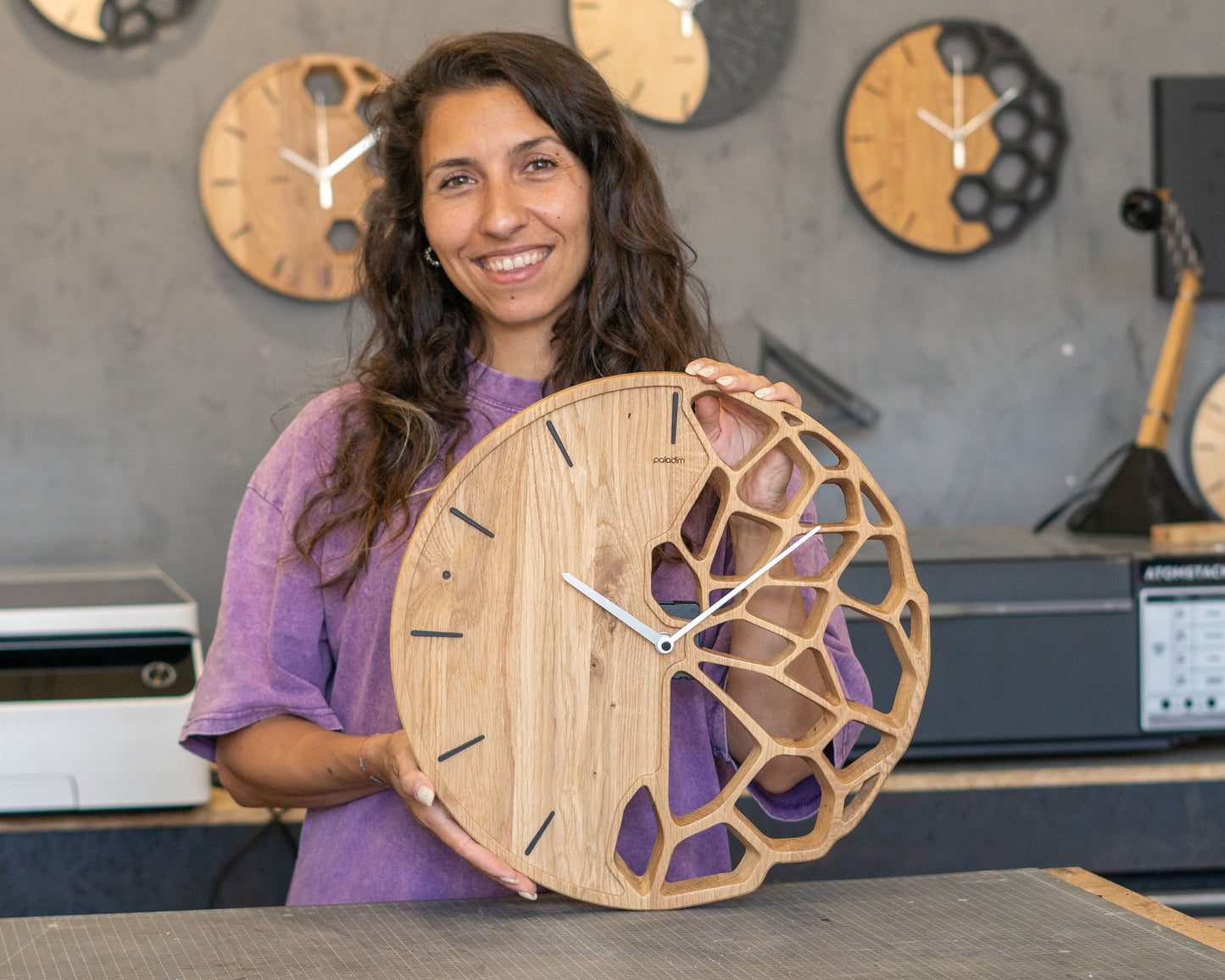 KLETKA 3.0 wall clock, oak, Ф40cm