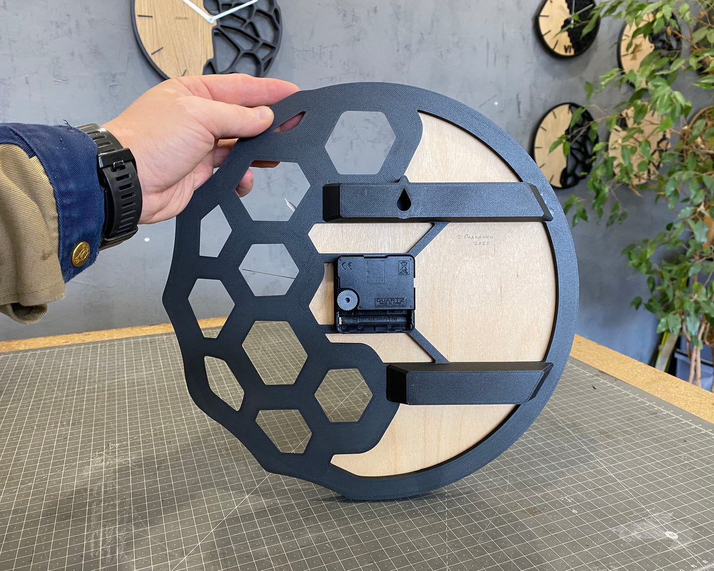KLETKA 4 wall clock, 3D print + plywood