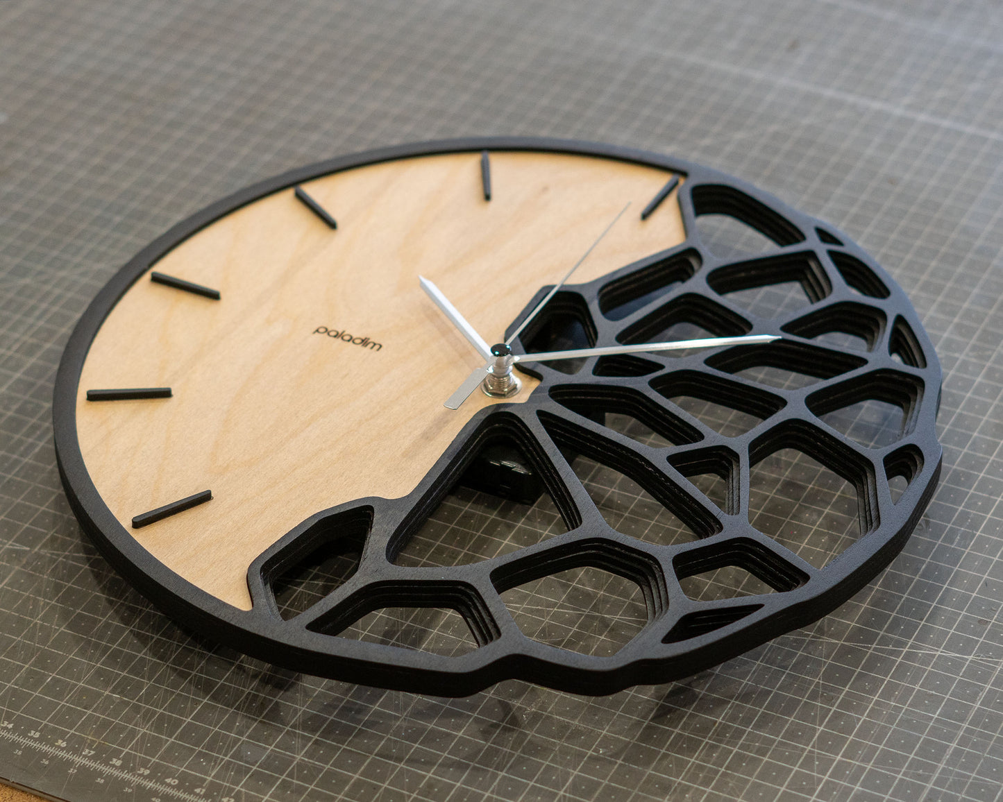 KLETKA 3.0 futuristic wall clock, plywood