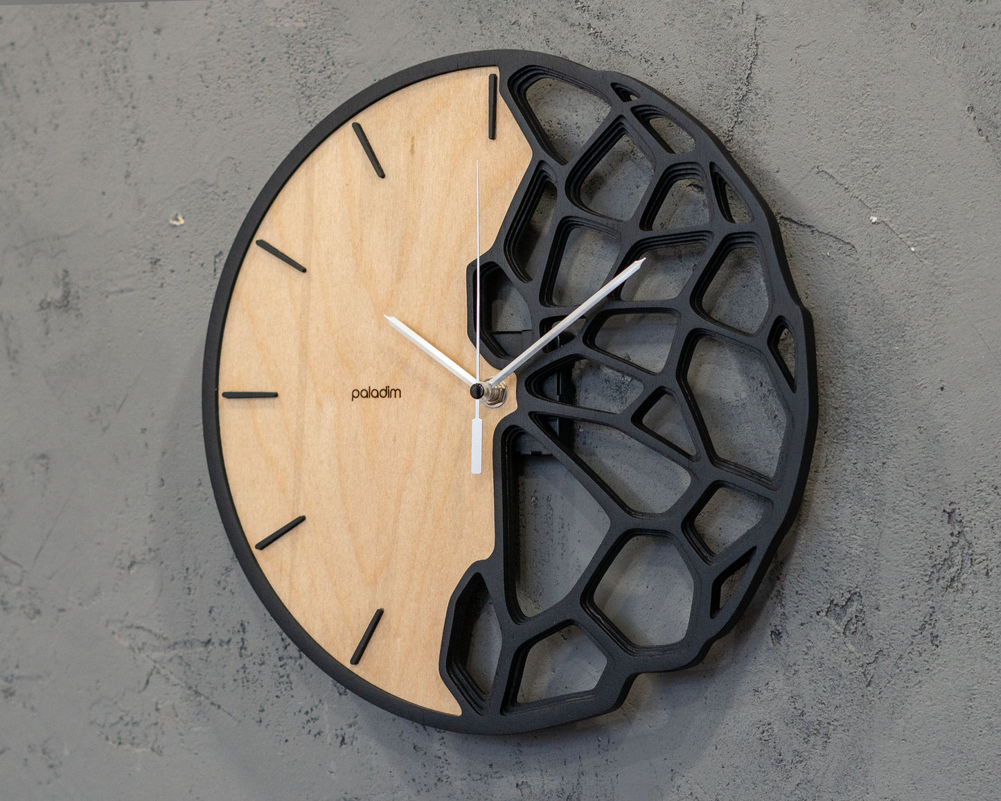 KLETKA 3.0 futuristic wall clock, plywood