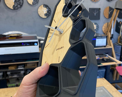 KLETKA desk clock, 3D print + birch plywood