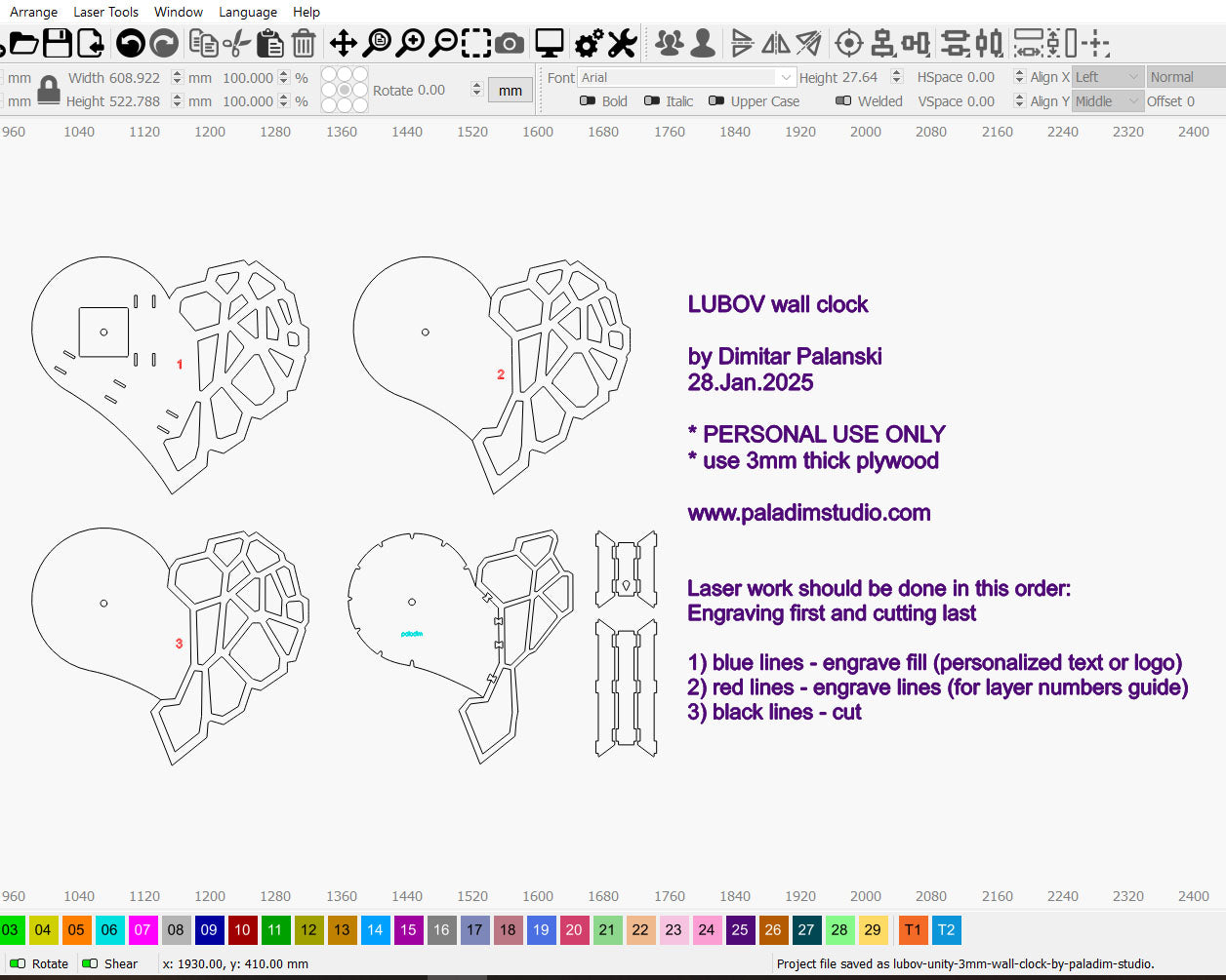 "LUBOV" Love Wall Art/Clock DIGITAL DESIGN for Laser Cutting