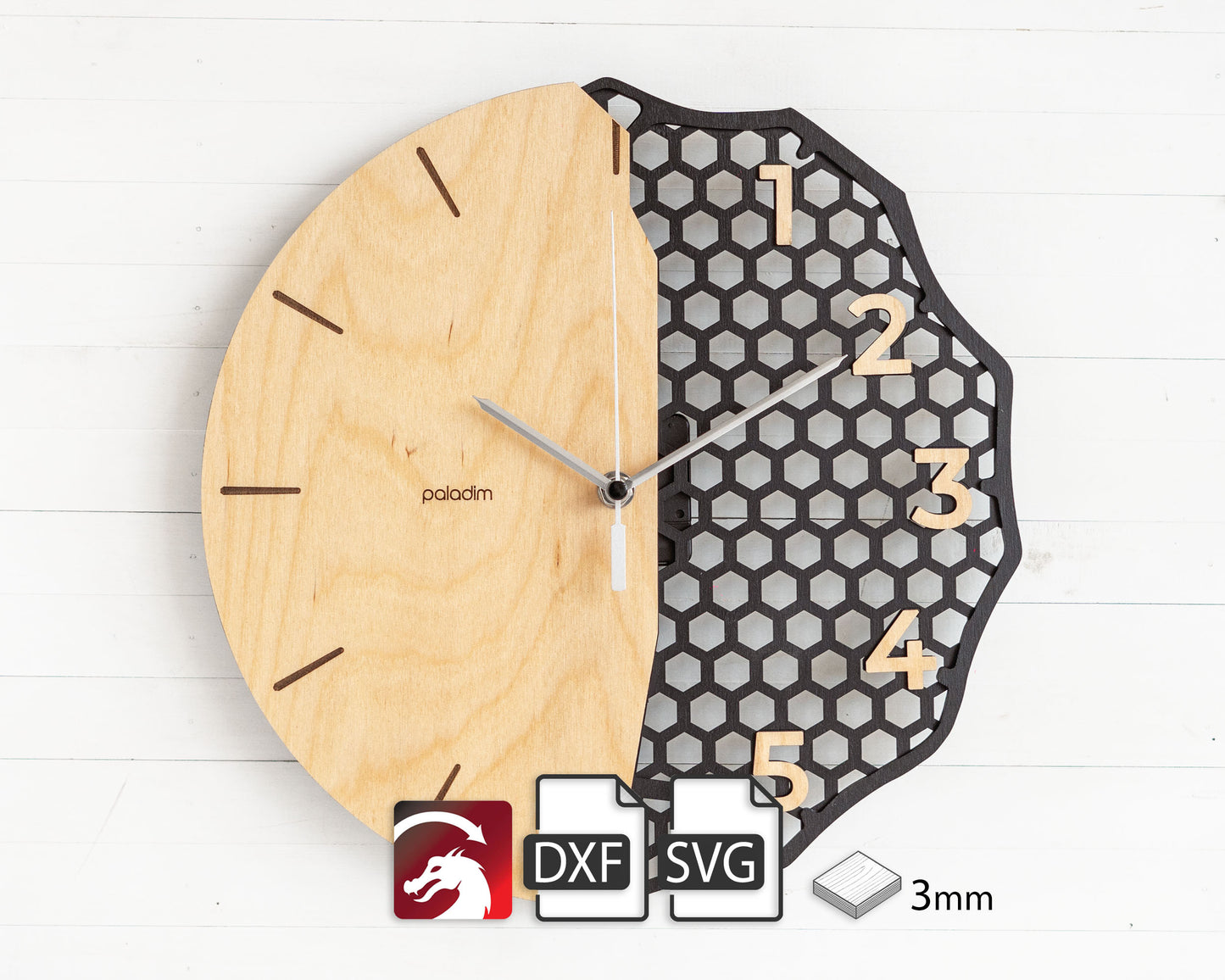 "MIXOR 2" Wall Clock DIGITAL DESIGN for Laser Cutting