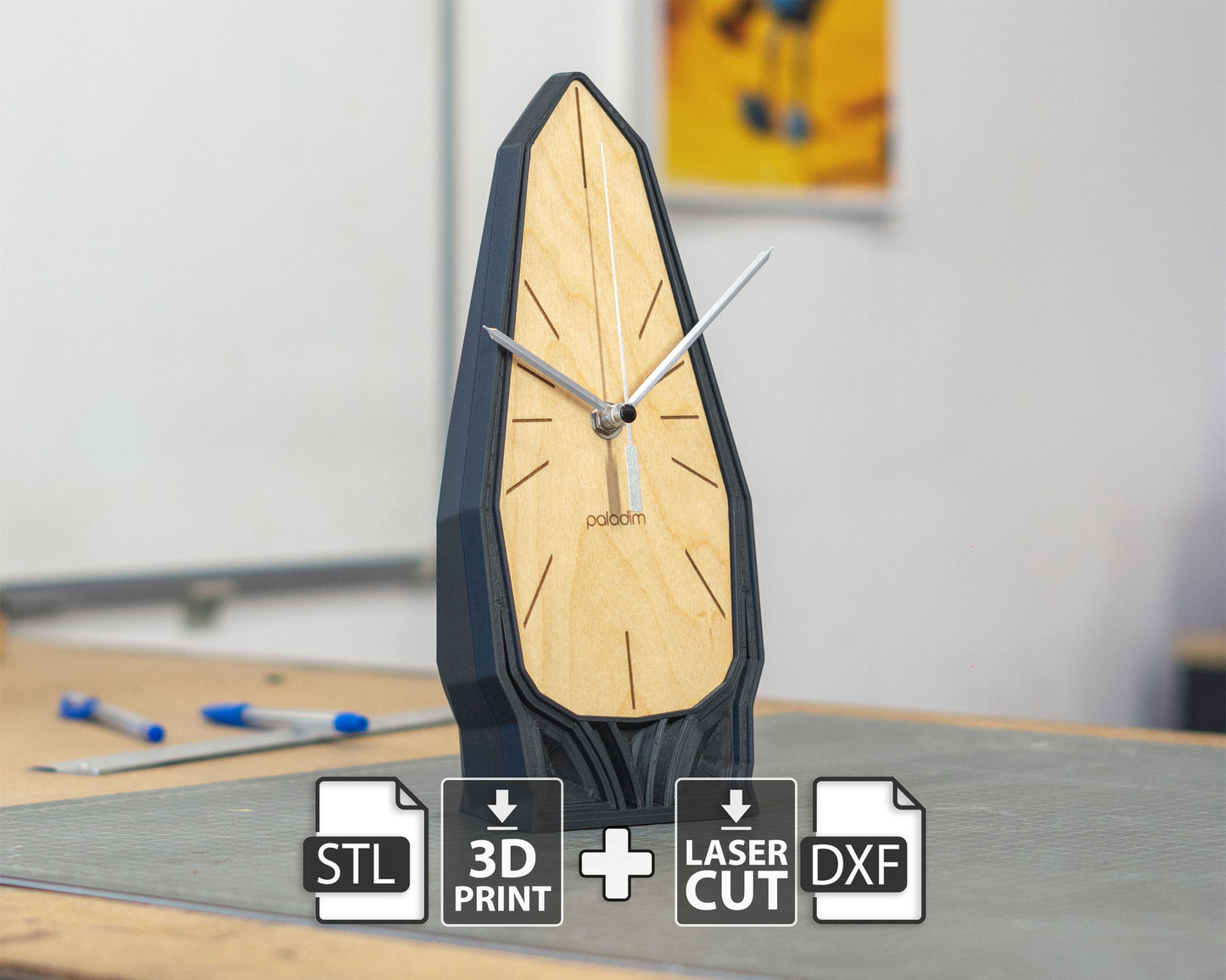 "OBELISK" STL Desk Clock Hybrid DIGITAL DESIGN for 3D Printing and Laser Cutting