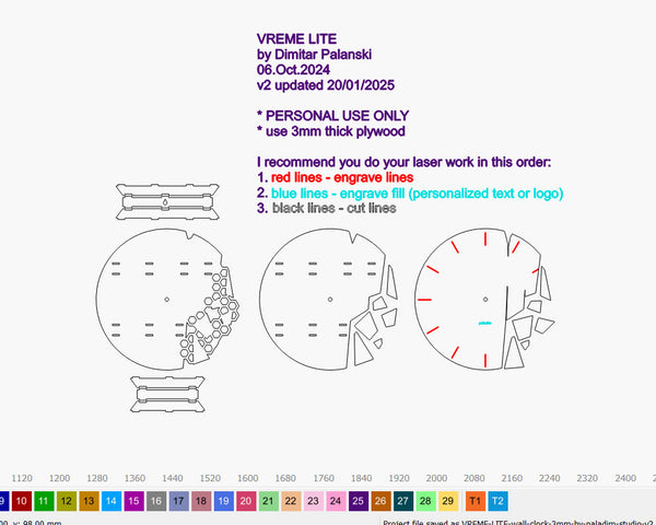 "VREME Lite" Wall Clock DIGITAL DESIGN for Laser Cutting