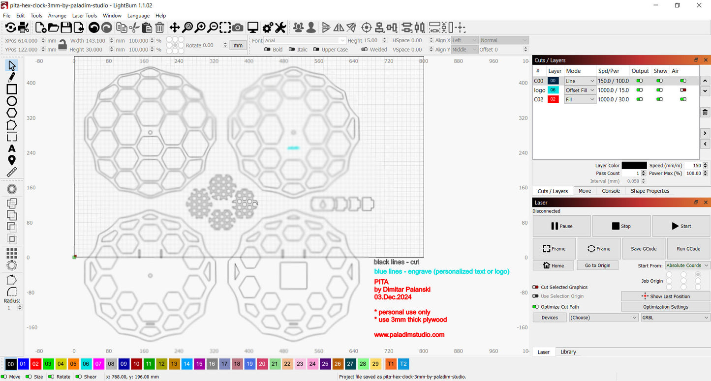 "PITA" Wall Clock DIGITAL DESIGN for Laser Cutting