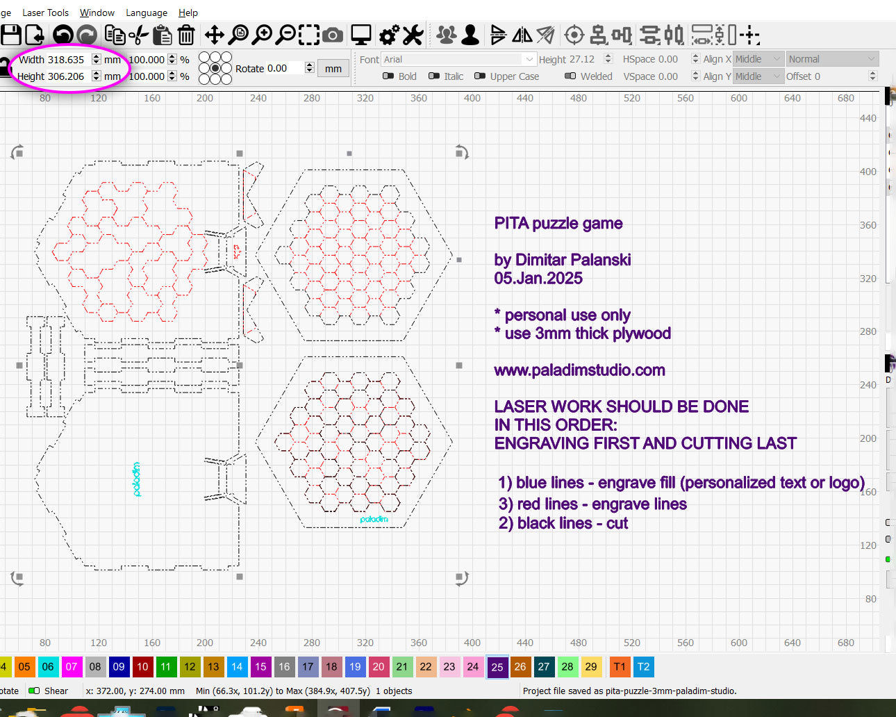 "PITA" Puzzle Game DIGITAL DESIGN for Laser Cutting