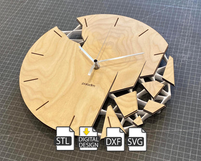 "VREME 6.1" STL Wall Clock HYBRID DIGITAL DESIGN (3D Print + Laser Cut)