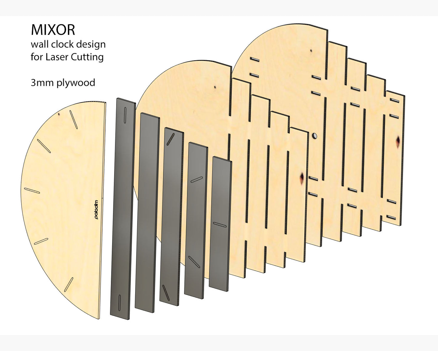"MIXOR Lite" Wall Clock DIGITAL DESIGN for Laser Cutting