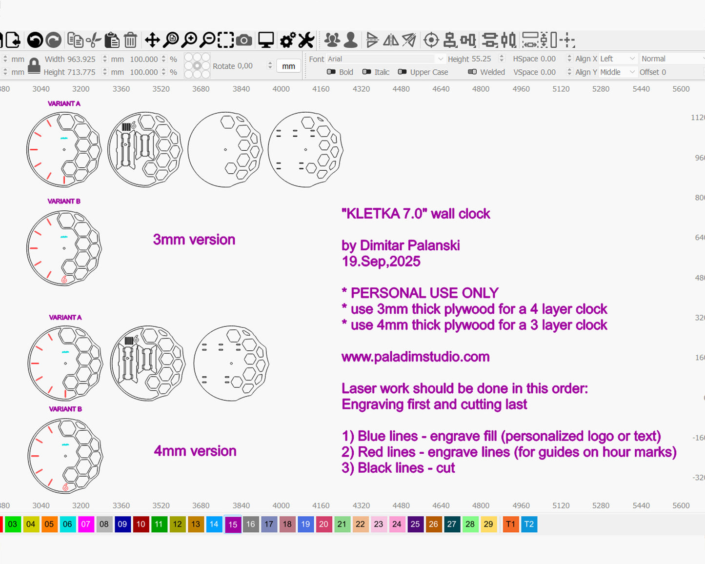 "KLETKA 4.0" Wall Clock DIGITAL DESIGN for Laser Cutting
