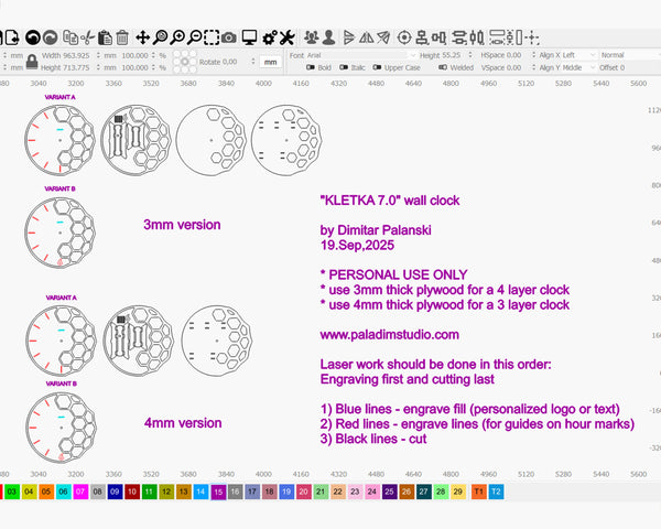 "KLETKA 4.0" Wall Clock DIGITAL DESIGN for Laser Cutting