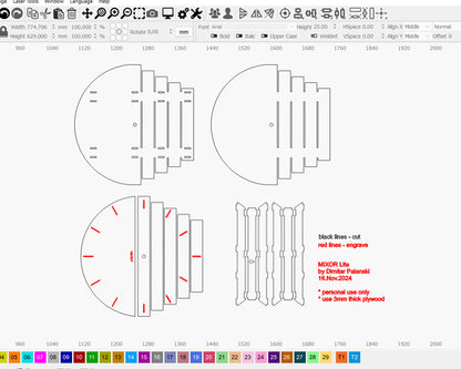 "MIXOR Lite" Wall Clock DIGITAL DESIGN for Laser Cutting