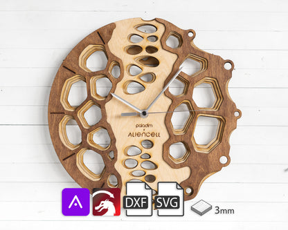 "Aliencell" Wall Clock DIGITAL DESIGN for Laser Cutting, Free