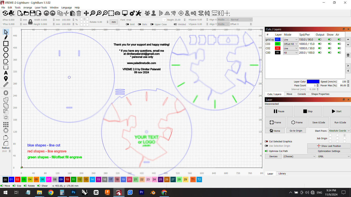 "VREME 2.0" Wall Clock DIGITAL DESIGN for Laser Cutting