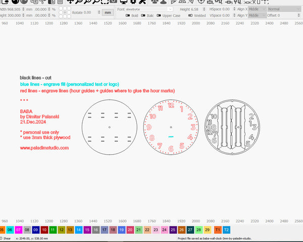 "BABA" Wall Clock DIGITAL DESIGN for Laser Cutting