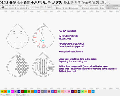 "KAPKA" Wall Clock DIGITAL DESIGN for Laser Cutting