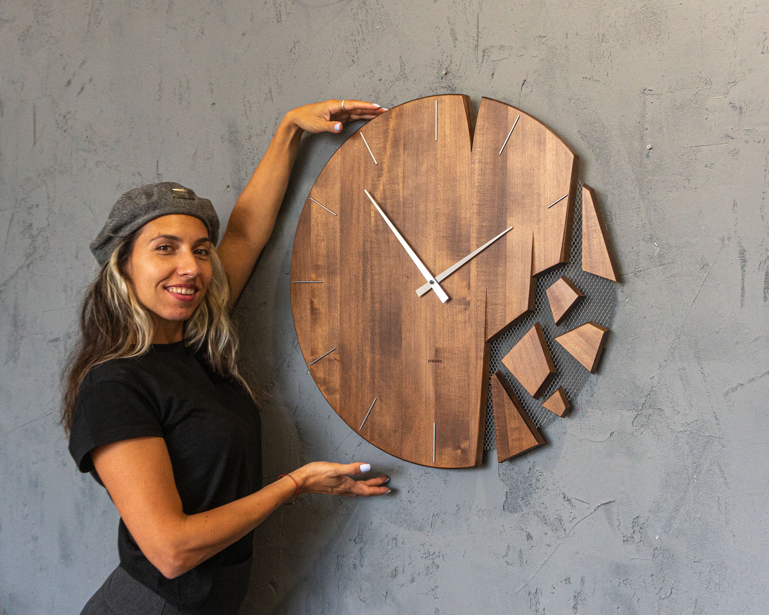 Oversized fashion Metal Wood Wall Clock -- 24