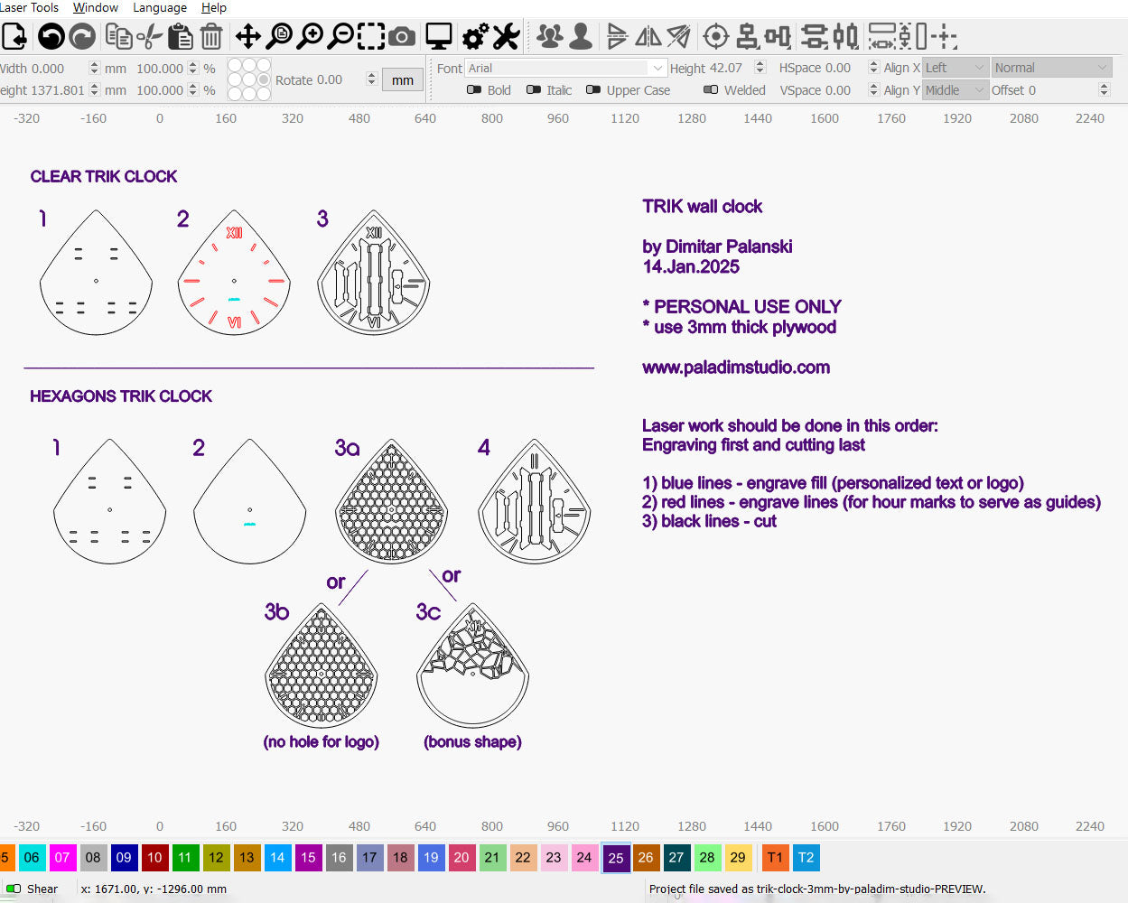 "KAPKA" Wall Clock DIGITAL DESIGN for Laser Cutting