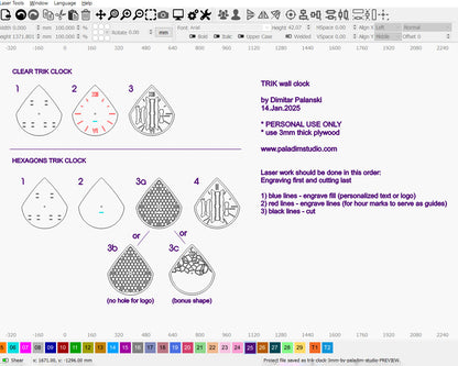 "KAPKA" Wall Clock DIGITAL DESIGN for Laser Cutting