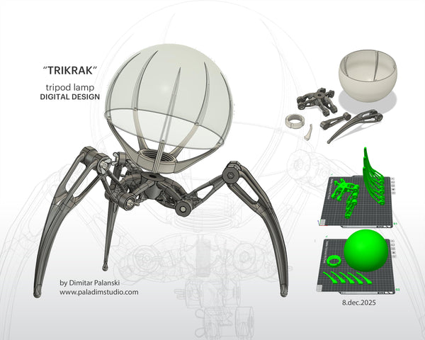 "TRIKRAK" STL Tripod Lamp DIGITAL DESIGN for 3D Printing