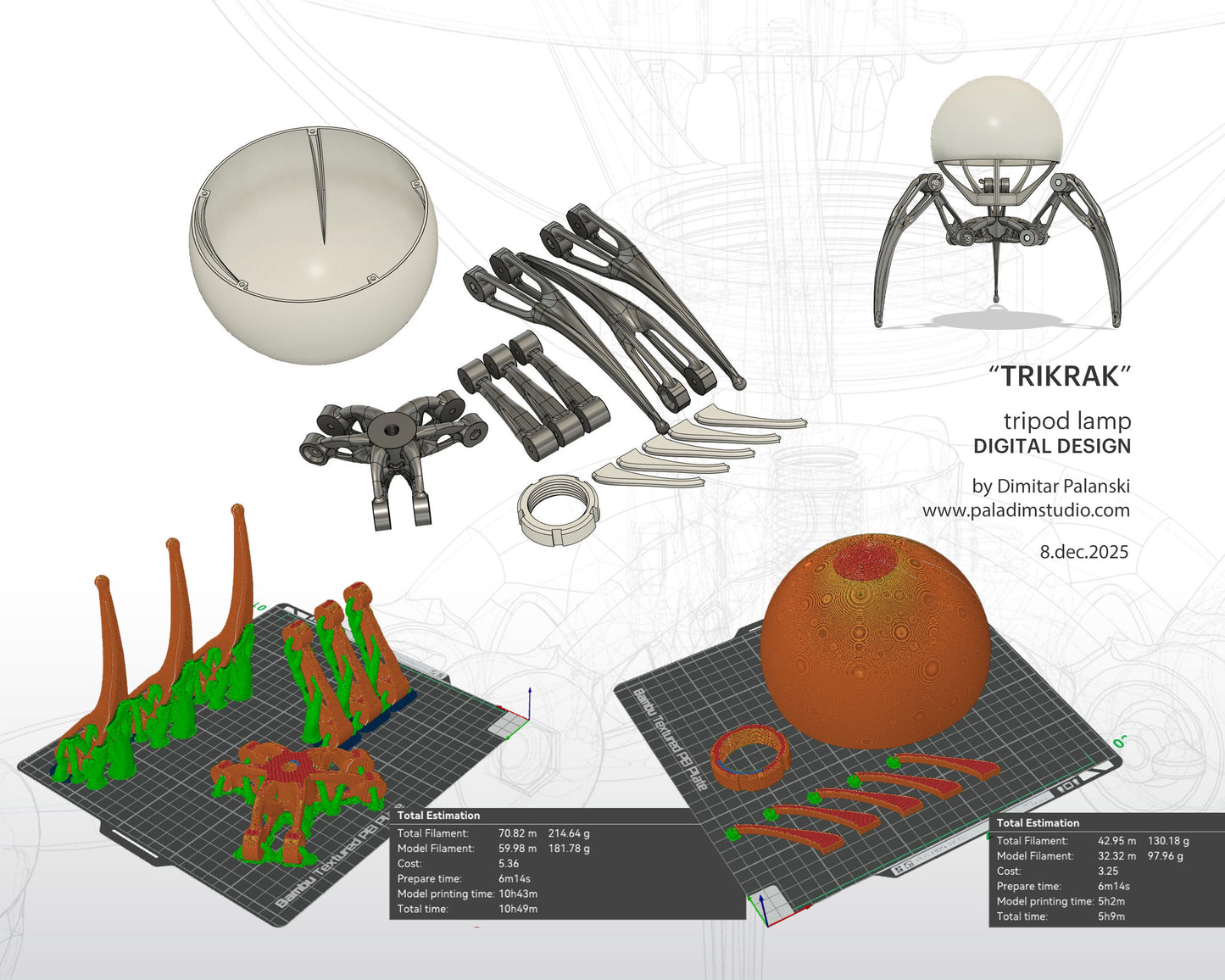 "TRIKRAK" STL Tripod Lamp DIGITAL DESIGN for 3D Printing