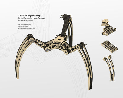 "TRIKRAK" Tripod Lamp DIGITAL DESIGN for Laser Cutting