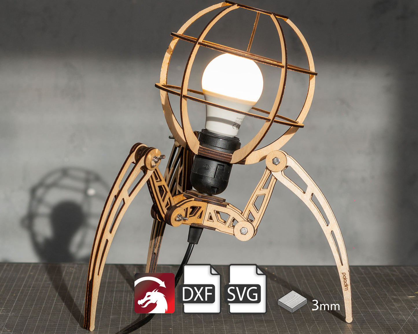 "TRIKRAK" Tripod Lamp DIGITAL DESIGN for Laser Cutting