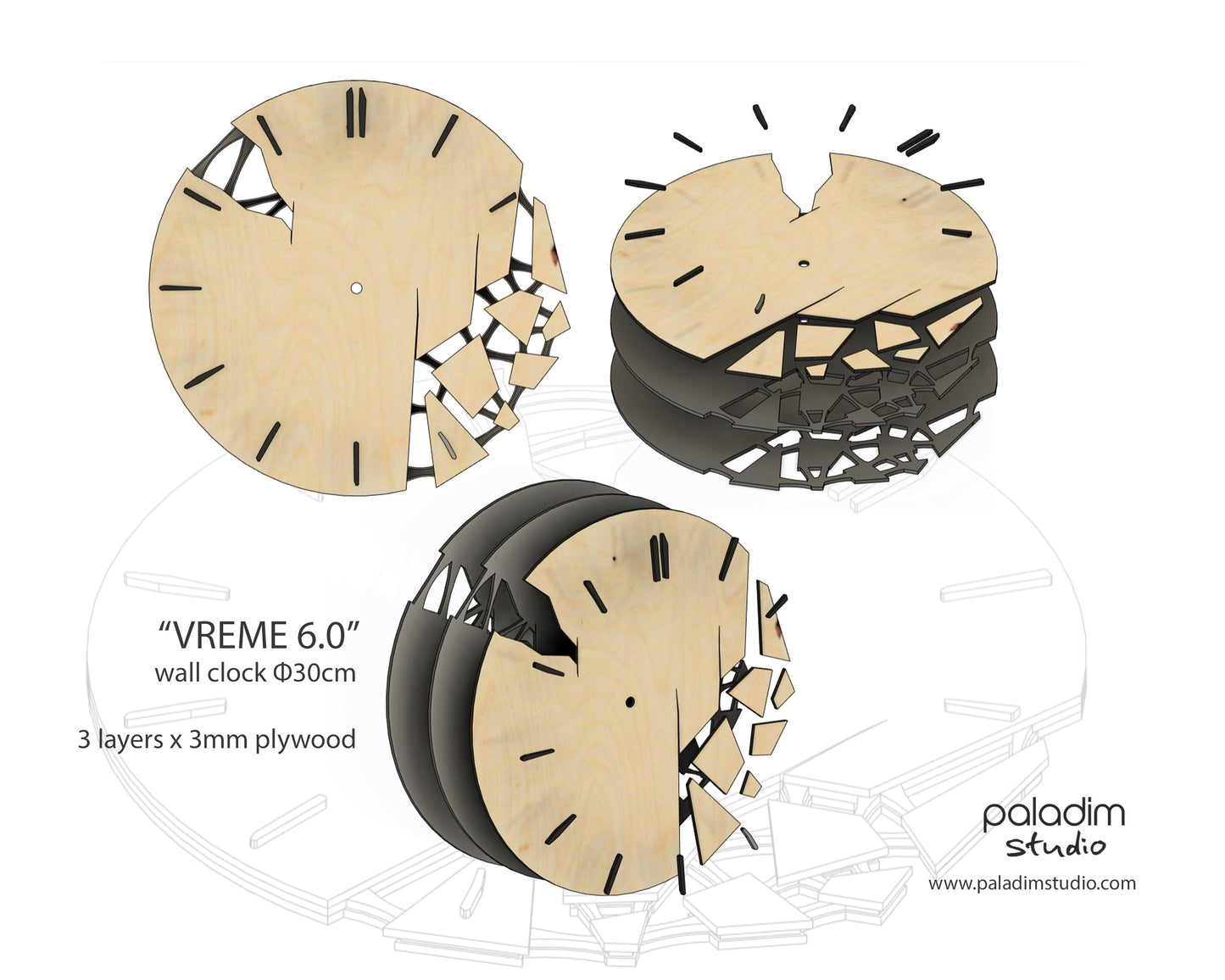 "VREME 6.0" Wall Clock DIGITAL DESIGN for Laser Cutting
