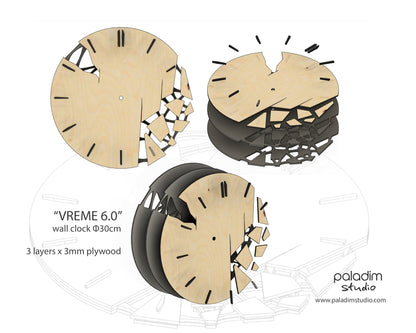 "VREME 6.0" Wall Clock DIGITAL DESIGN for Laser Cutting