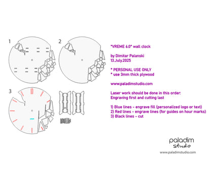"VREME 6.0" Wall Clock DIGITAL DESIGN for Laser Cutting
