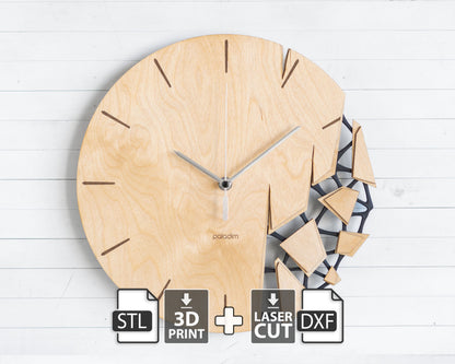 "VREME 6.1" STL Wall Clock HYBRID DIGITAL DESIGN (3D Print + Laser Cut)